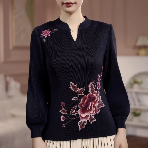 2025春季新款气质印花原创褶皱上衣#215