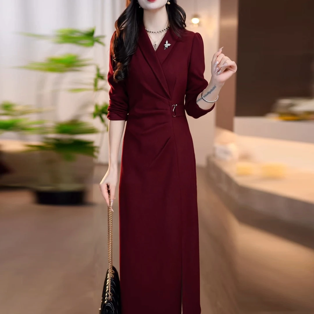 胜美连衣裙2025新款女春秋爆款高档长袖喜婆婆婚宴修身气质中长裙