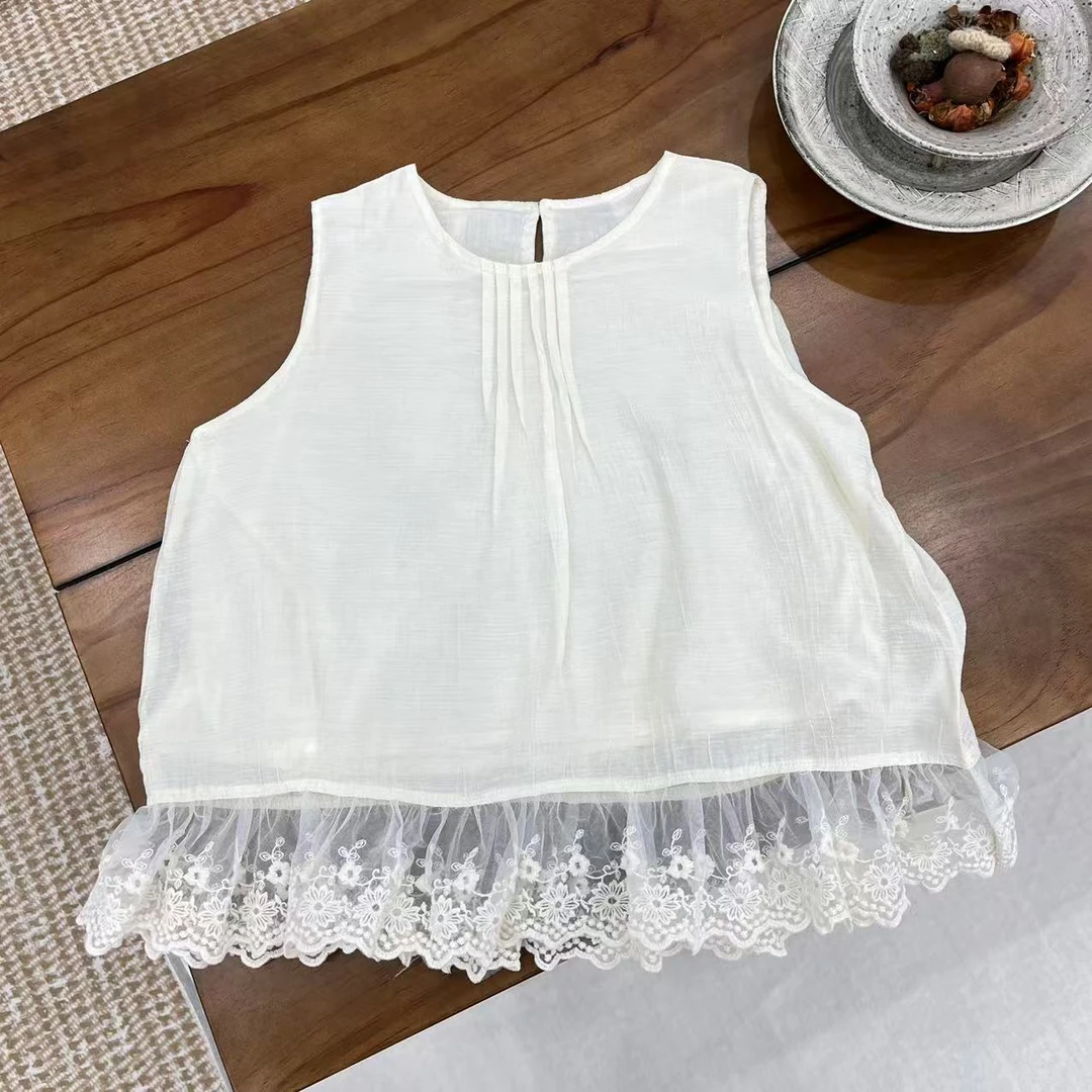 〖姐姐家〗25夏款儿童萌娃穿搭蕾丝花边下摆娃娃衫背心bt6128
