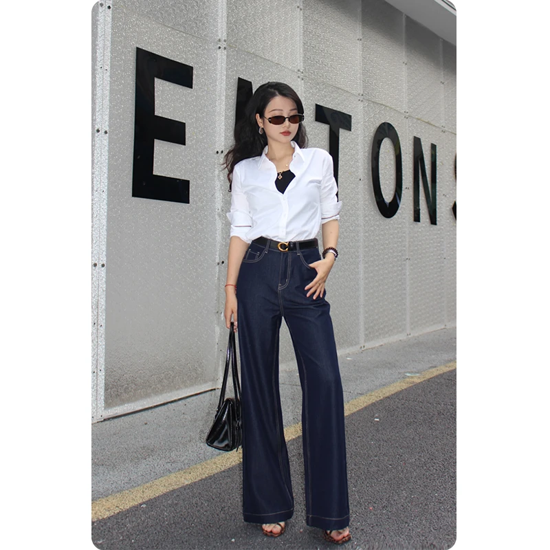 【K&K】·爱尔蓝·早秋防皱原生牛仔裤女阔腿 小个子不掉色直筒喇叭裤