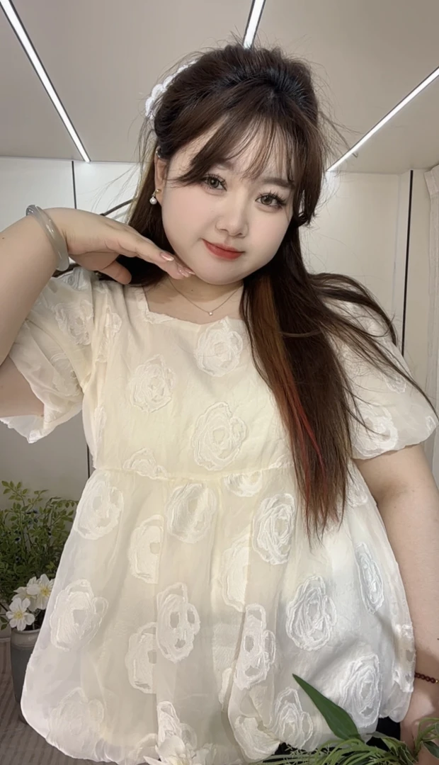 主播清仓福利款微瑕法式花朵方领泡泡袖雪纺衫女时尚宽松气质上衣