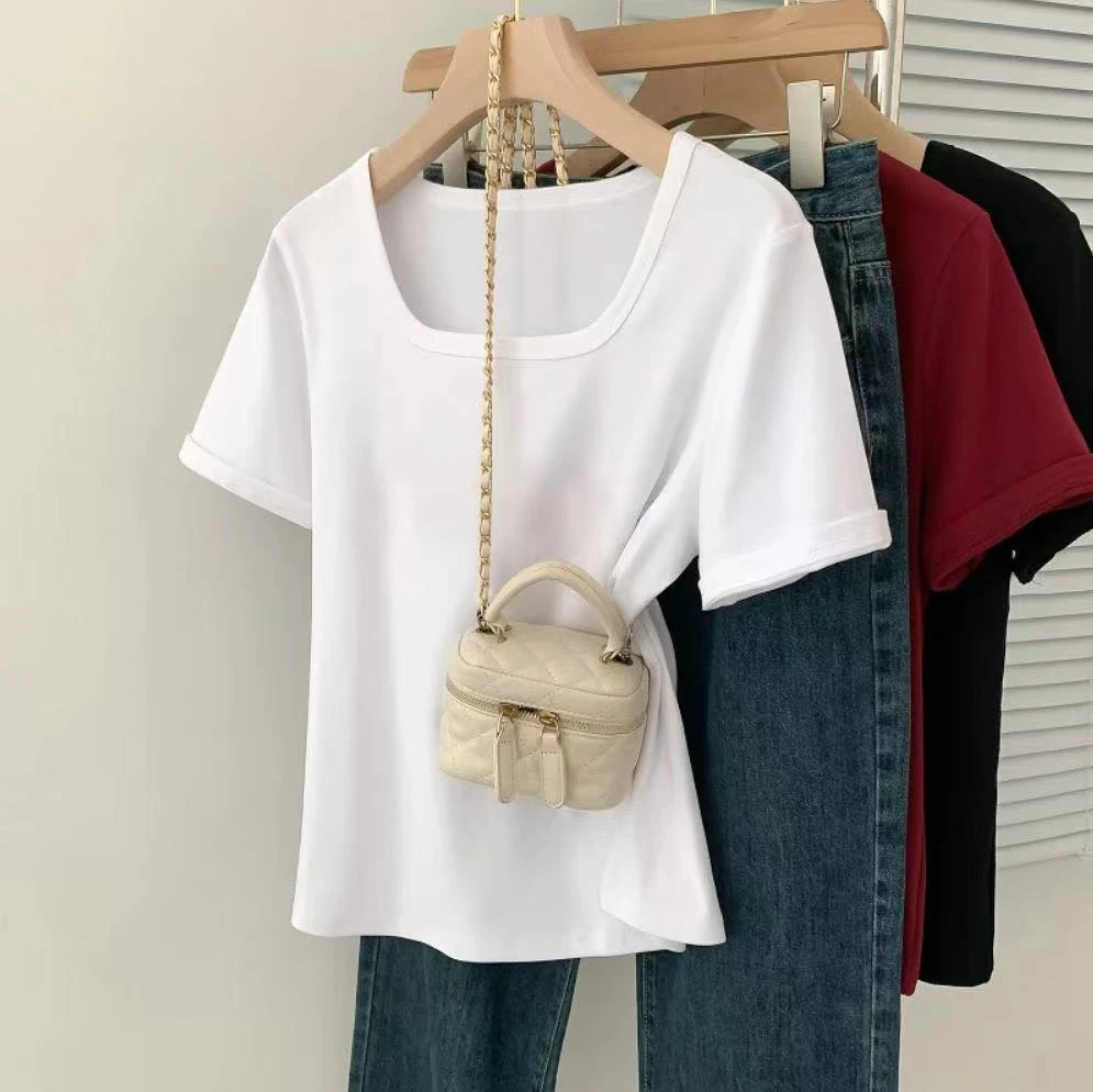 2025夏季新款大码女装胖mm显瘦修身u领T恤女日常穿搭T恤#3907