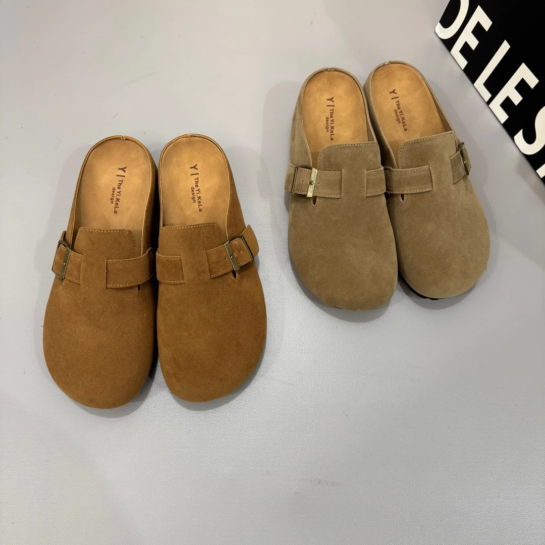 小个子内增高5.5cm~软皮勃肯鞋女春秋新款复古坡跟厚底半拖鞋女