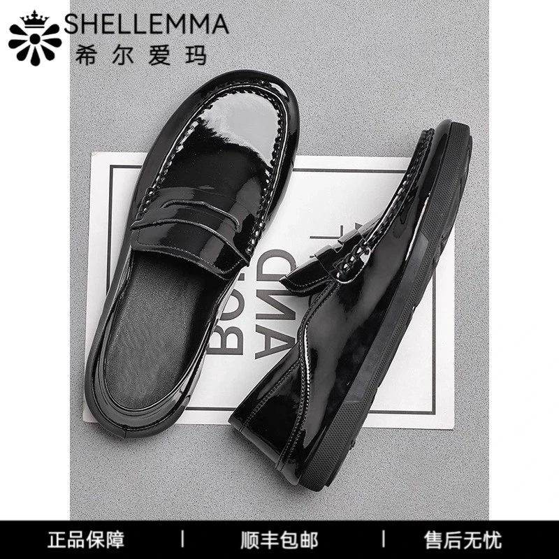 希尔爱玛男鞋夏季新款商务正装漆皮皮鞋男款透气一脚蹬男士豆豆鞋