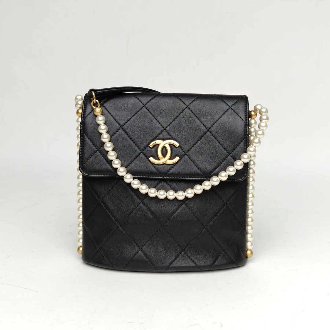 95新 Chanel/香奈儿 【娇】21C HOBO 珍珠链条皮革S 31开 028206