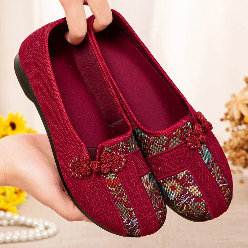 夏季透气防滑老北京布鞋女休闲平底老人鞋老年布鞋中年妈妈鞋单鞋