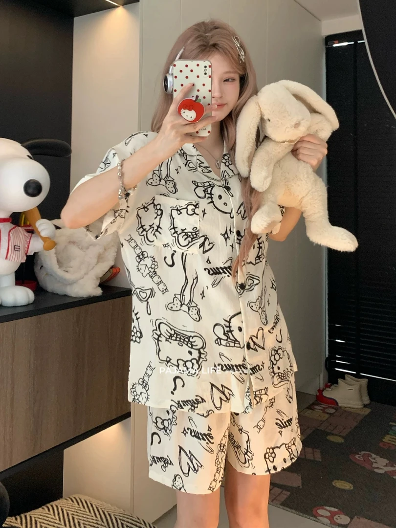 「阿男专属」线条kitty猫  日系可爱卡通线条猫咪两件套062-59423