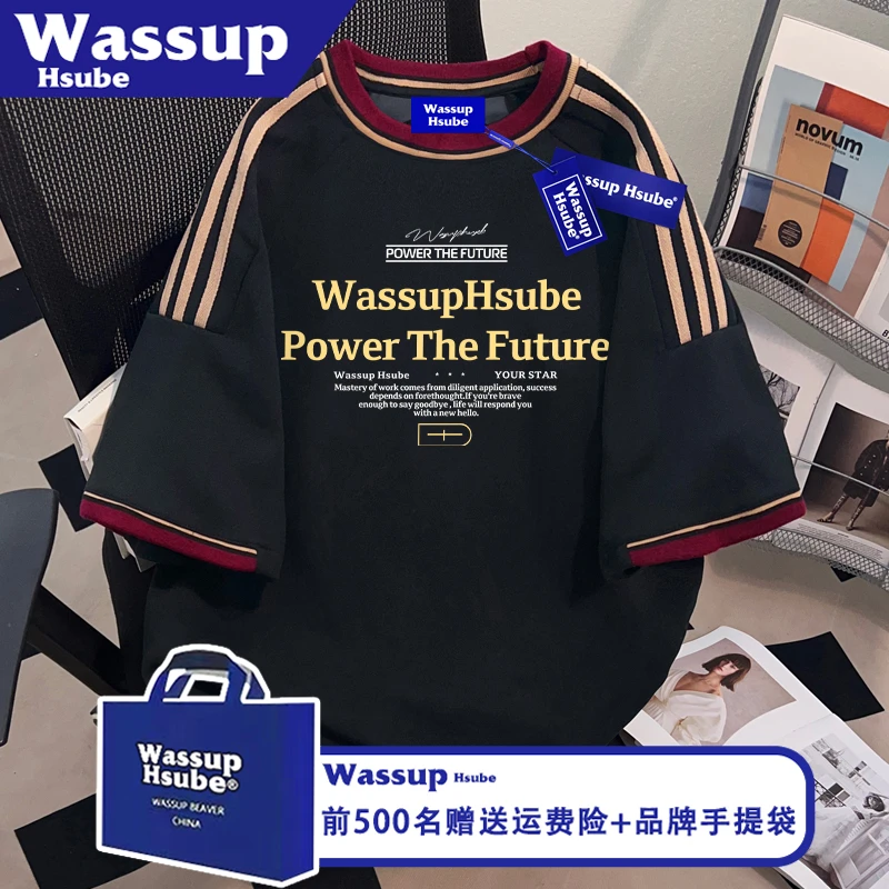 WASSUP HSUBE英文印花T恤ins男女同款100%棉高级半袖夏季设计短袖