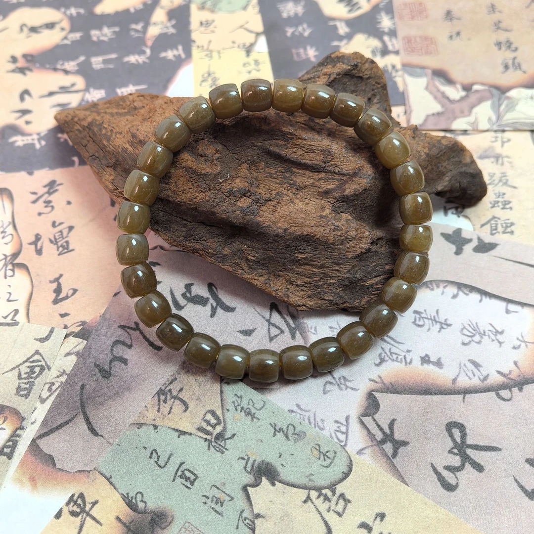 【蜜语】原矿天然和田玉糖料直切手串  卡7mm+