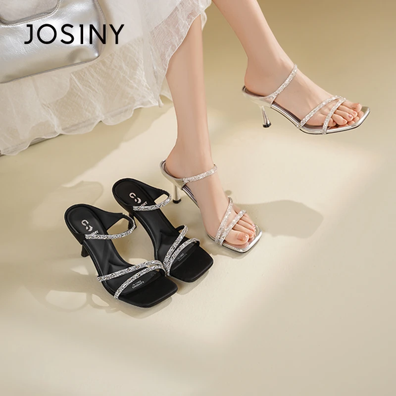 卓诗尼凉拖鞋女外穿2025夏季新款露趾细跟高跟鞋百搭休闲一字拖鞋