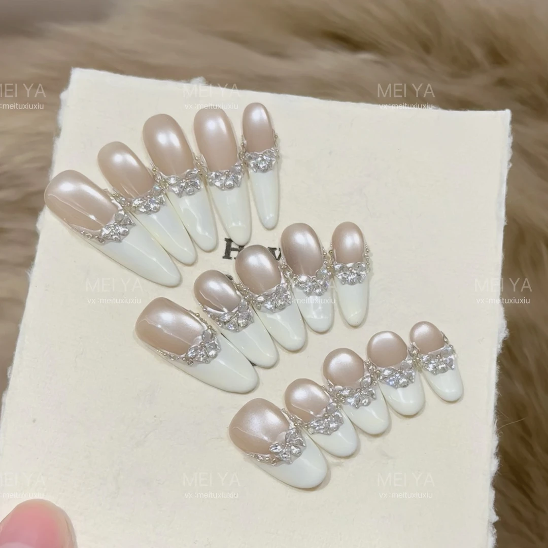 【晚风告白】显手白高定设计百搭法式渐变猫眼手工美甲穿戴甲片