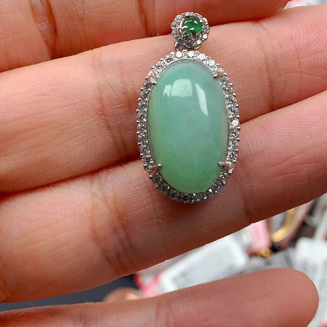 翡翠戒指银S925镶嵌天然翡翠吊坠