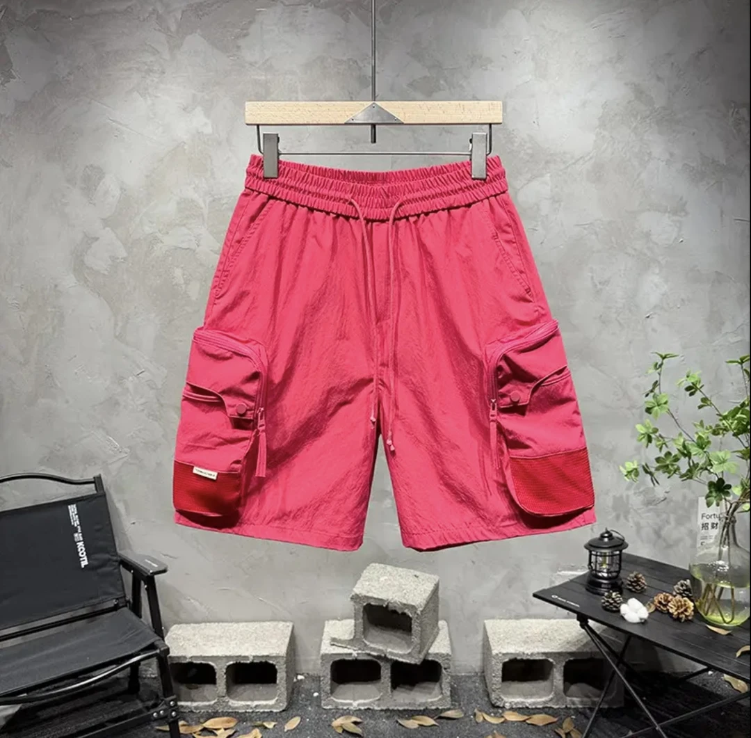507#夏季青年男士速干短裤宽松户外腰带松紧腰沙滩潮流工装多口袋