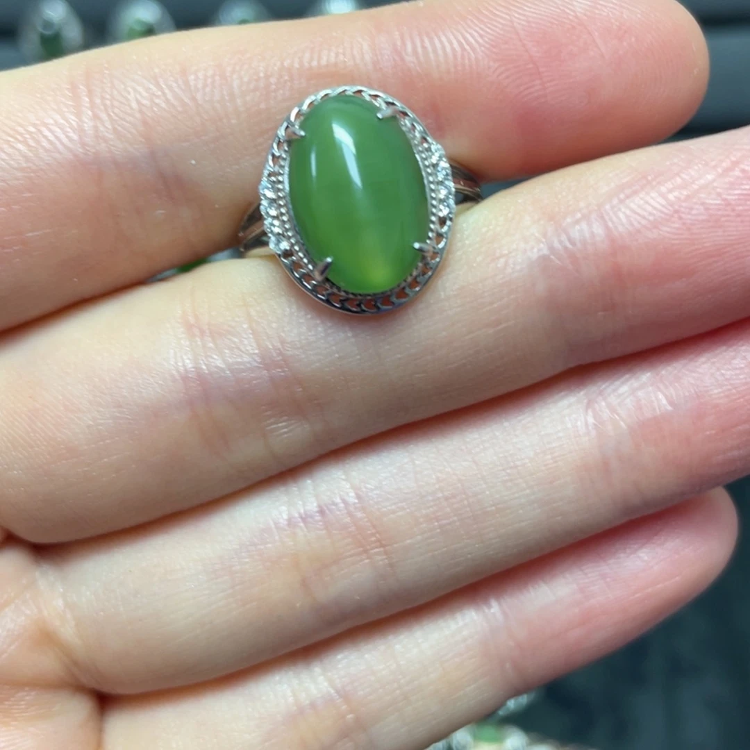 和田玉（碧玉）银S925镶嵌吊坠(不含链)