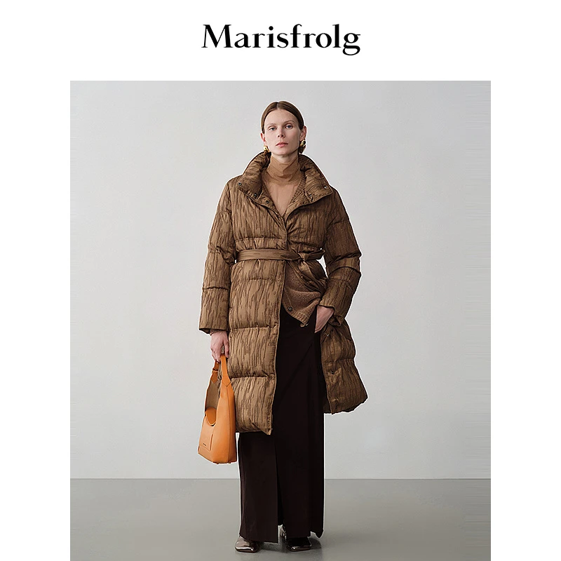 【心心精选】玛丝菲尔复古气质领本布收腰长款羽绒外套T1EG4737Y
