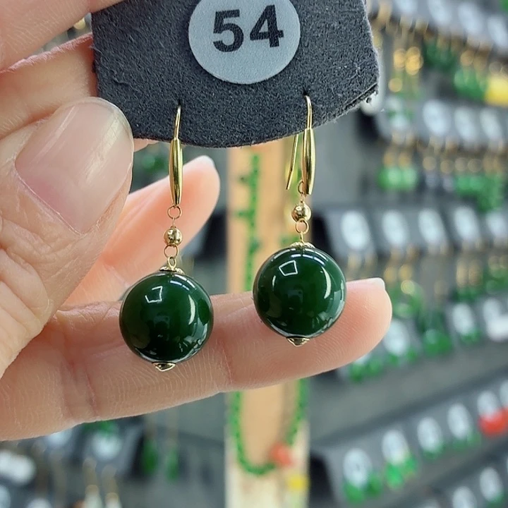 和田玉18K金镶嵌耳饰