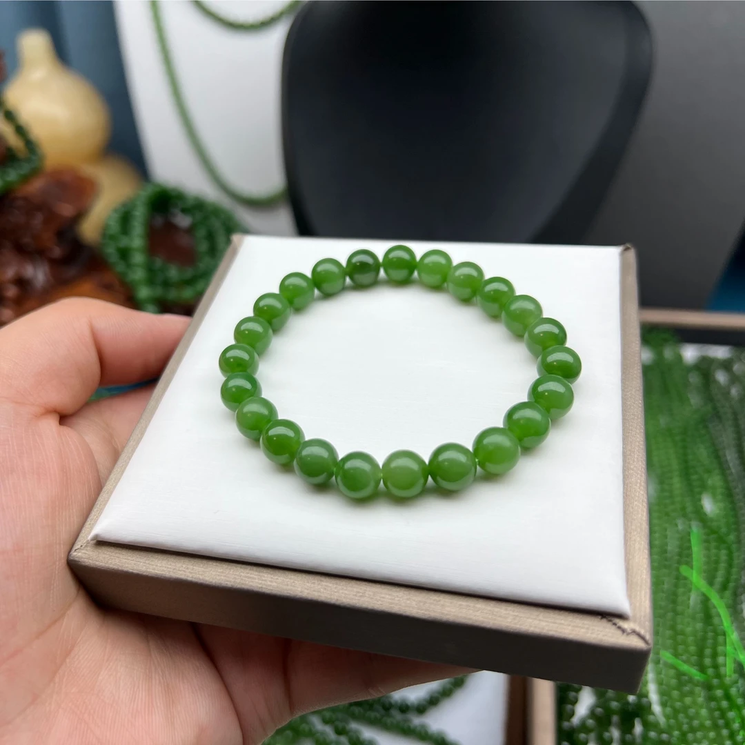 【惠帆珠宝】 天然和田玉碧玉 卡8mm阳绿无黑点手串