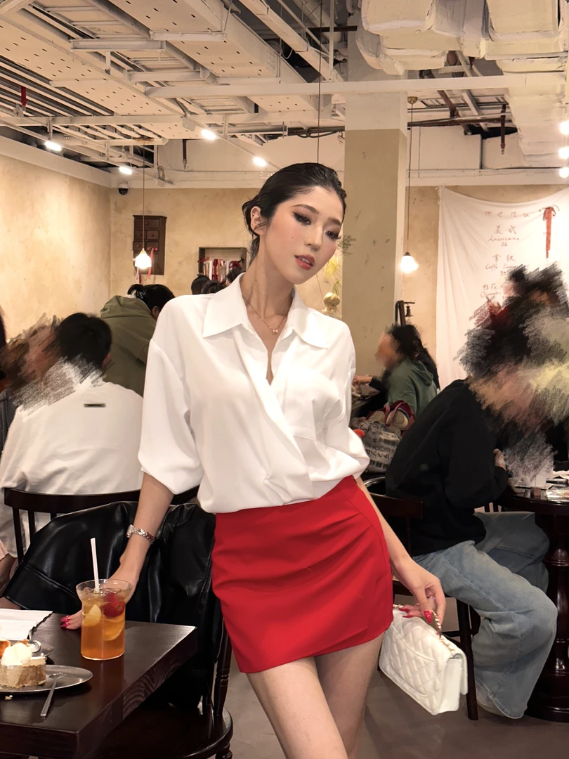 【罗哥】夏季丝滑透气辣妹小众时尚宽松显瘦衬衫+半裙LC55830+55831