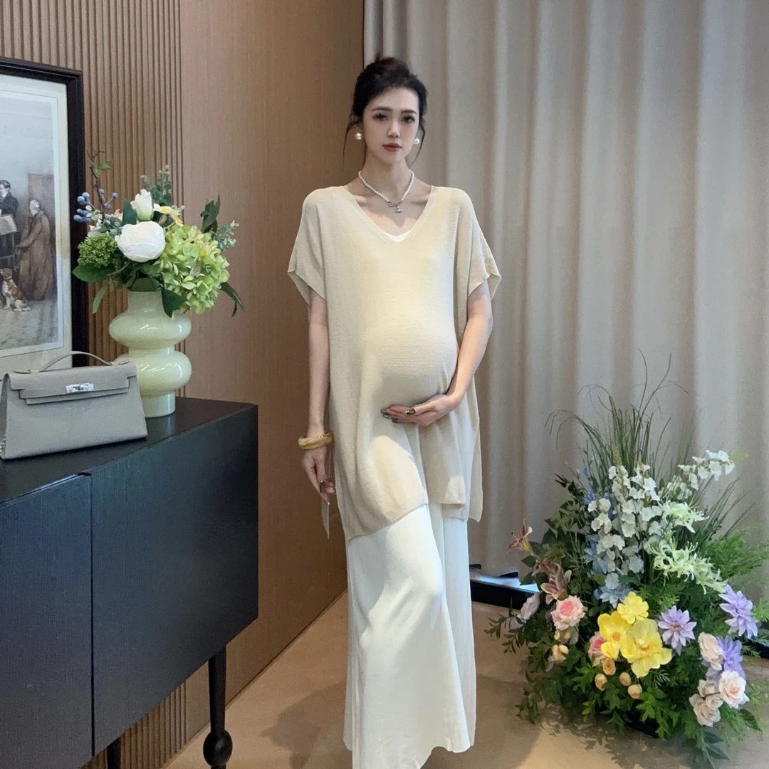 Zoey孕妇装［桃夭］夏季清冷禅意气质孕妇凉感曲珠连衣裙罩衫两件套