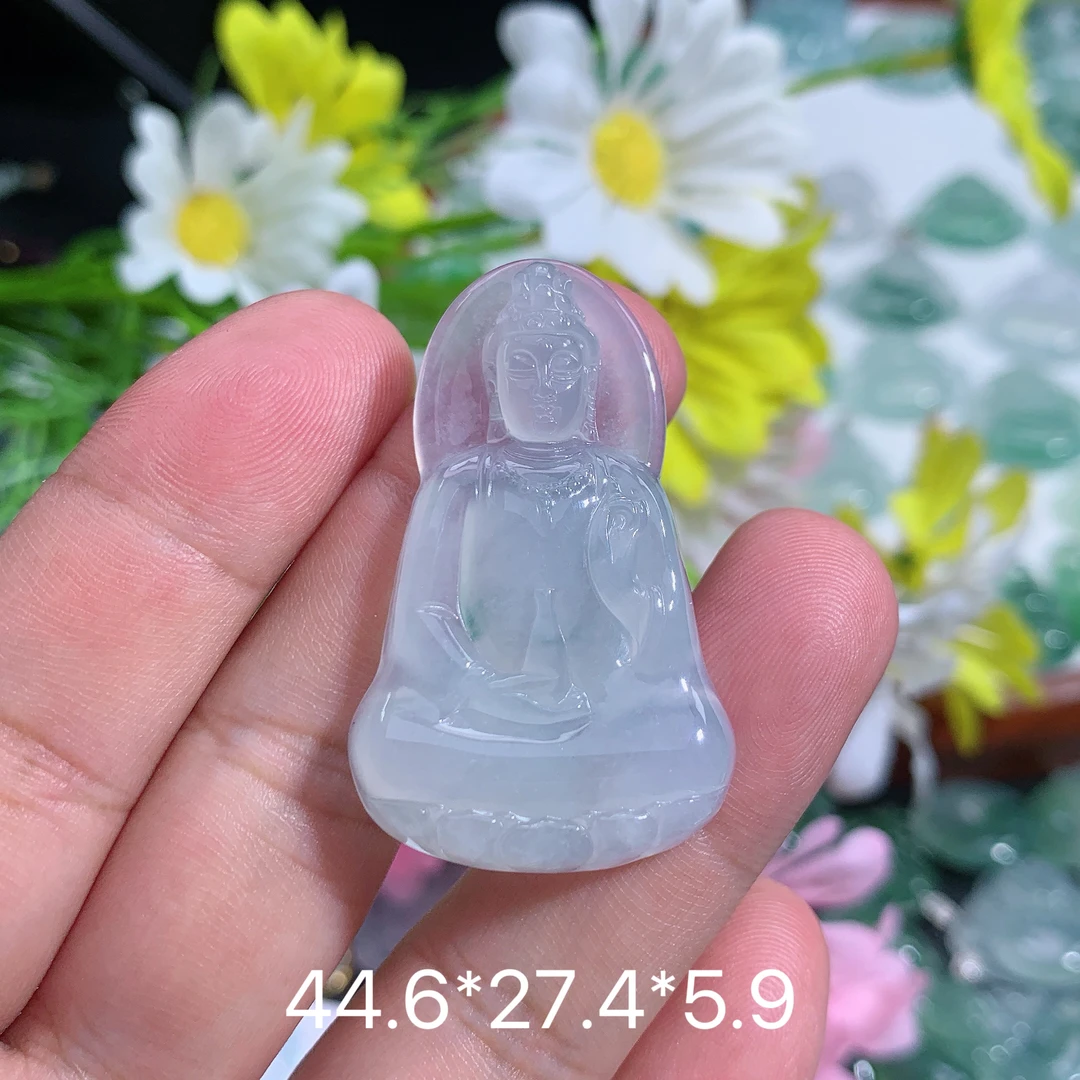 缅甸天然翡翠A货冰种飘花素衣观音吊坠刘百搭精致女士时尚精美玉