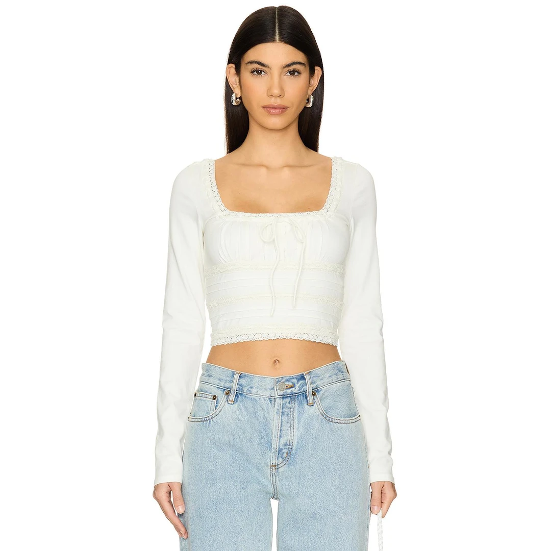 FREE PEOPLE Scarlet Smocked Long Sleeve 象牙白 衬衫