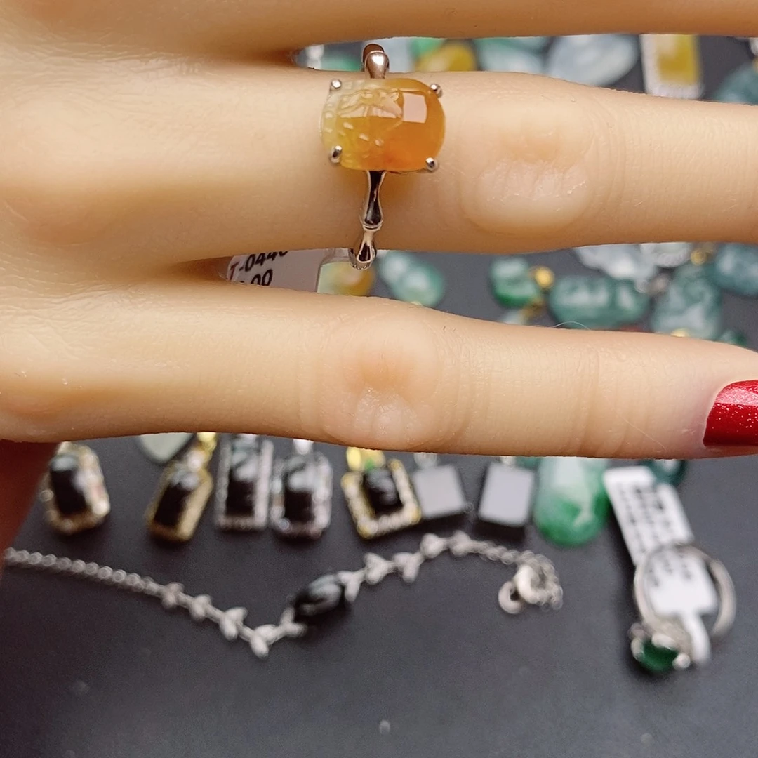 翡翠戒指银S925镶嵌简***爱戒指