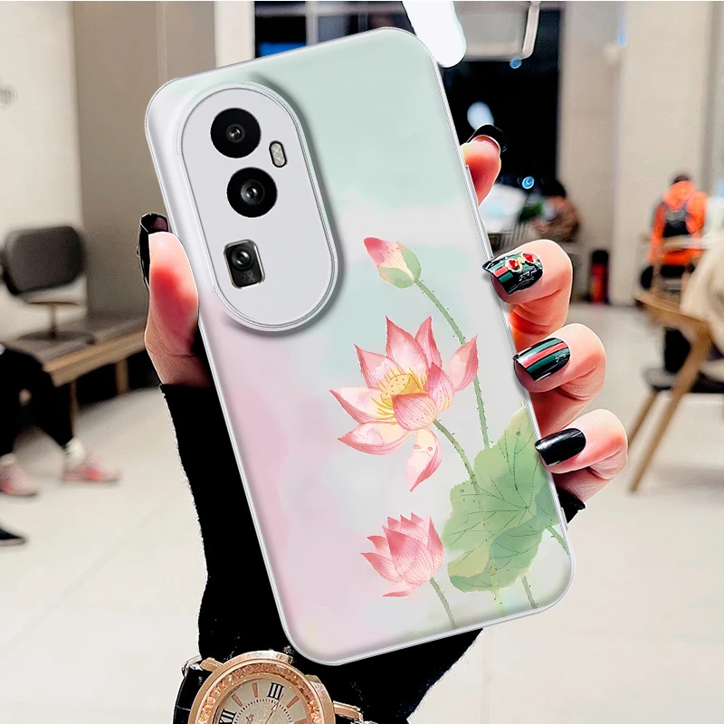 适用opporeno10水凝壳Reno10pro+手机壳好运莲花时尚新款防刮防摔