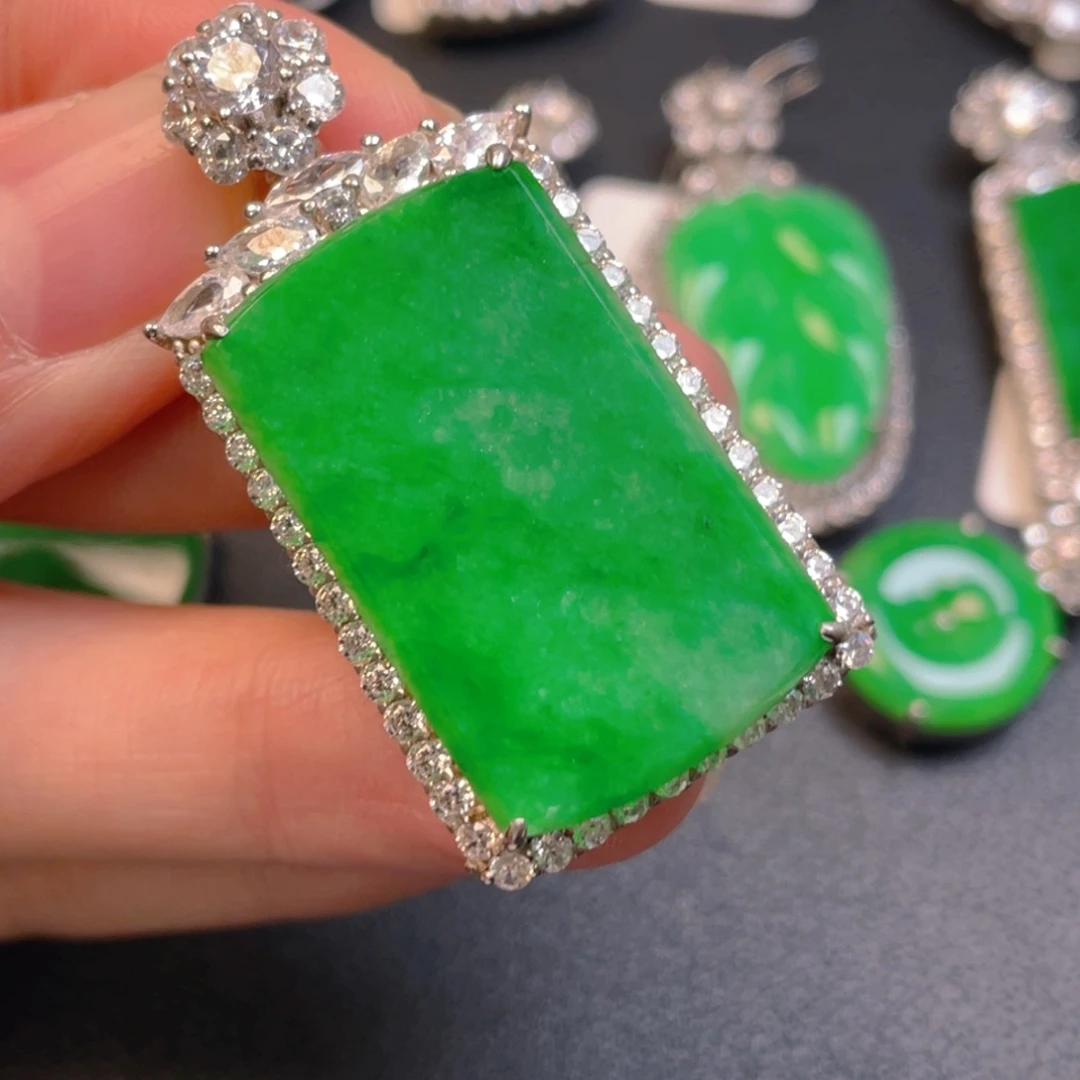 翡翠银S925镶嵌吊坠(不含链)