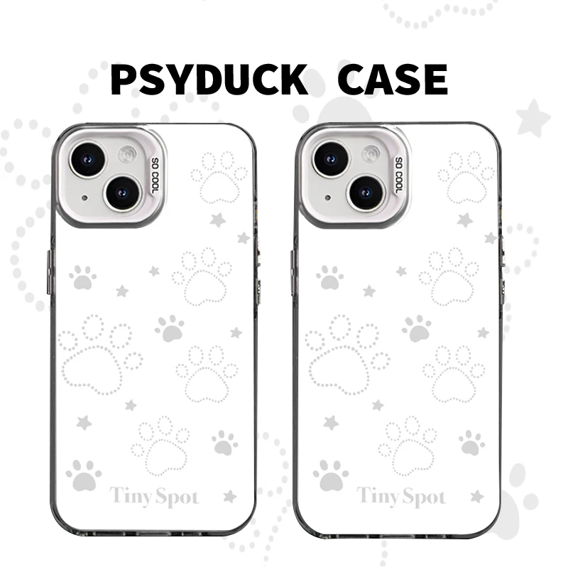 适用苹果华为一加iQOO小米镂空爪印彩银白底创意防摔手机壳