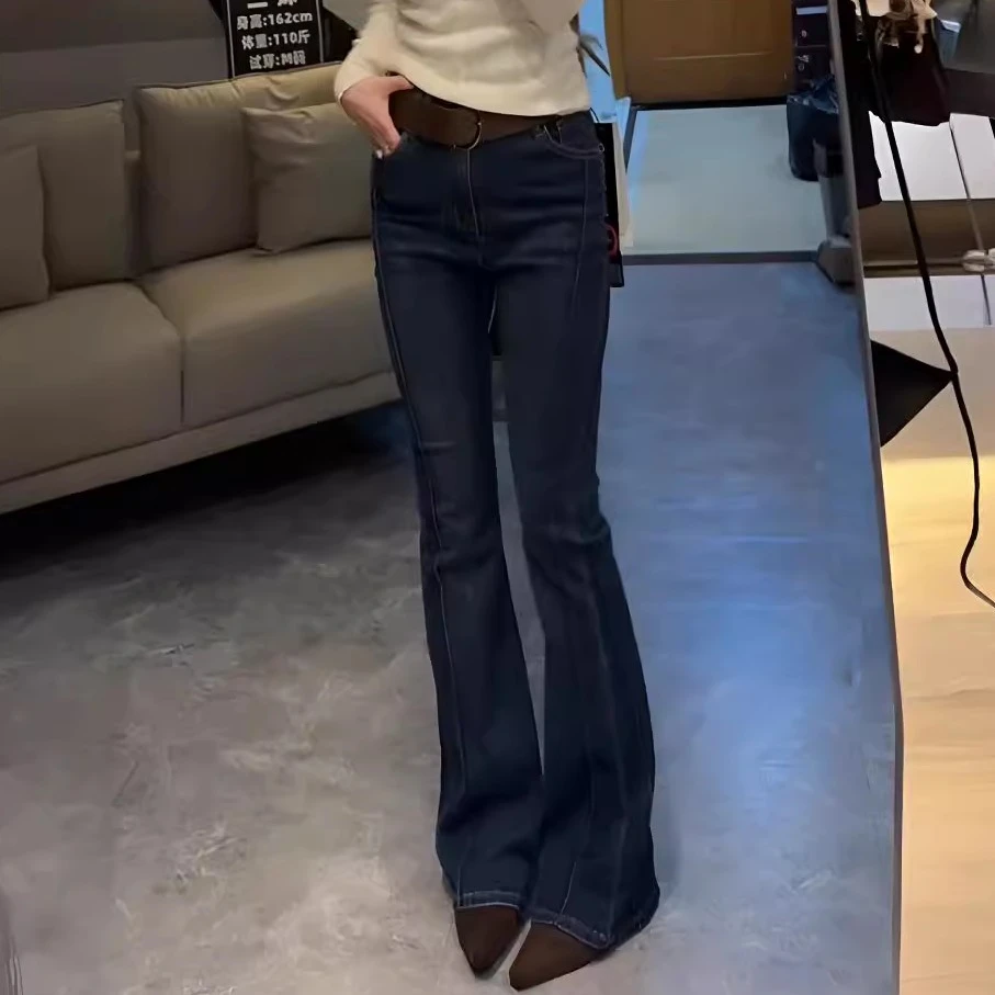 复古百搭加绒弹力微喇牛仔裤子女2025秋冬新款高腰显瘦拖地喇叭裤