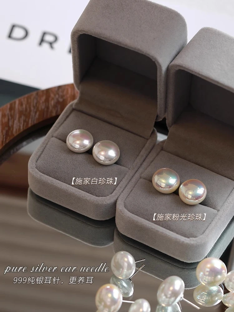 足银仿珍珠耳饰 999纯银馒头珍珠耳钉2025年新款爆款耳环法式耳饰