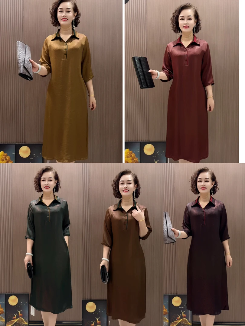 955款时尚长袖过膝宽松遮肚气质休闲连衣裙