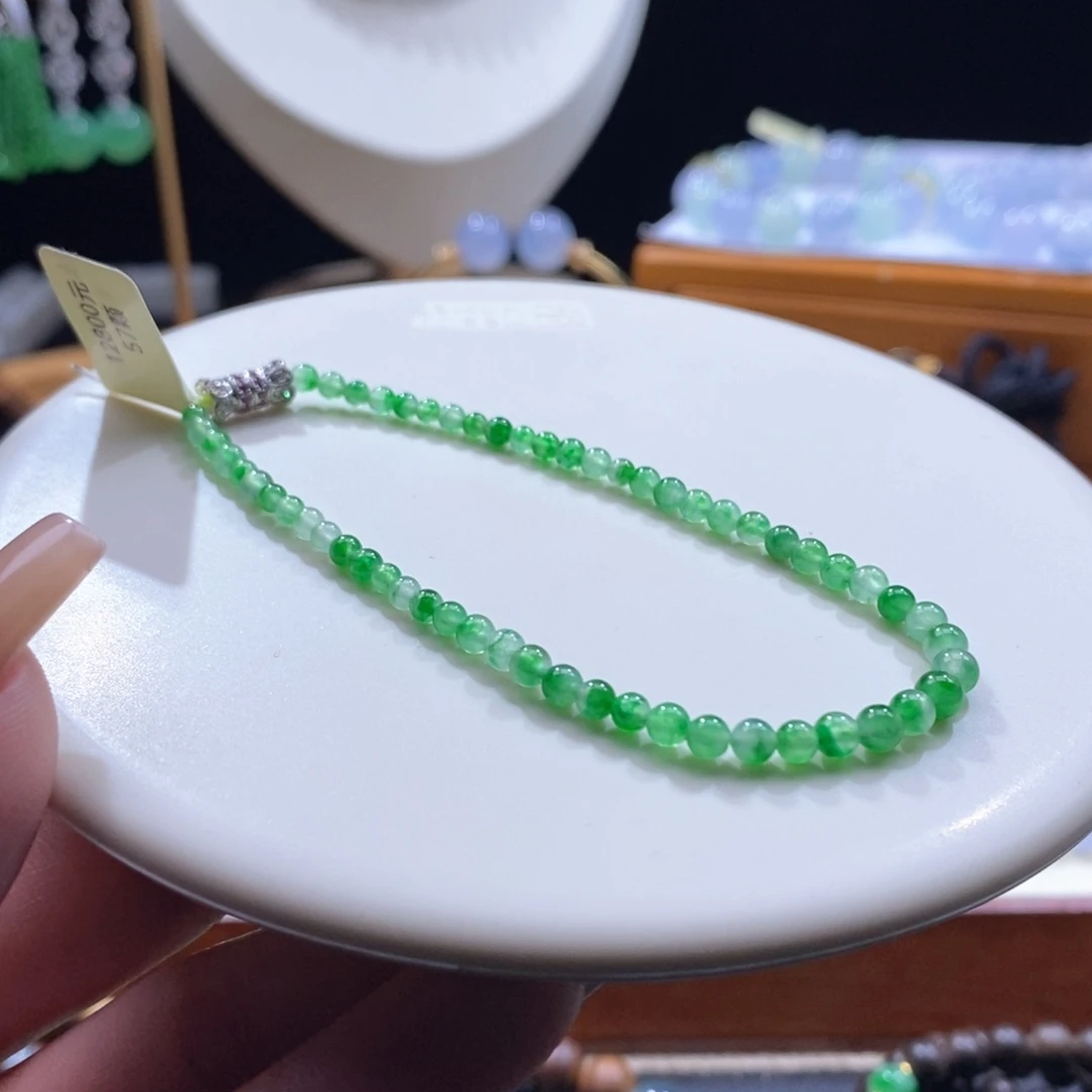 翡翠未镶嵌手串冰绿花手串