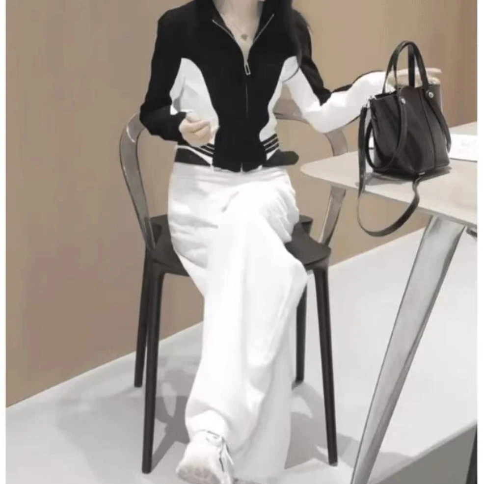 新款时尚气质百搭简约时髦撞色女装休闲套装套装女套装两件套高端