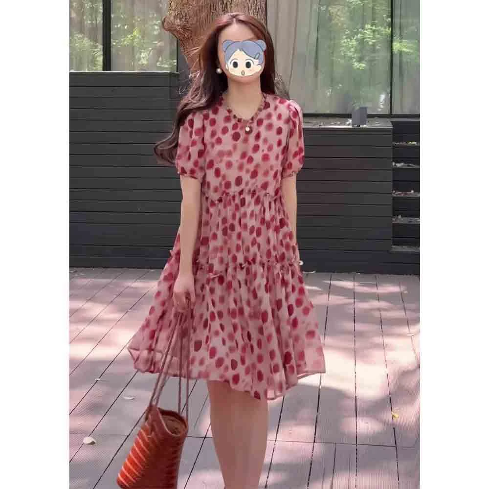 韩系碎花连衣裙不褪色波点裙子女夏季大码洋气宽松女士时尚裙子