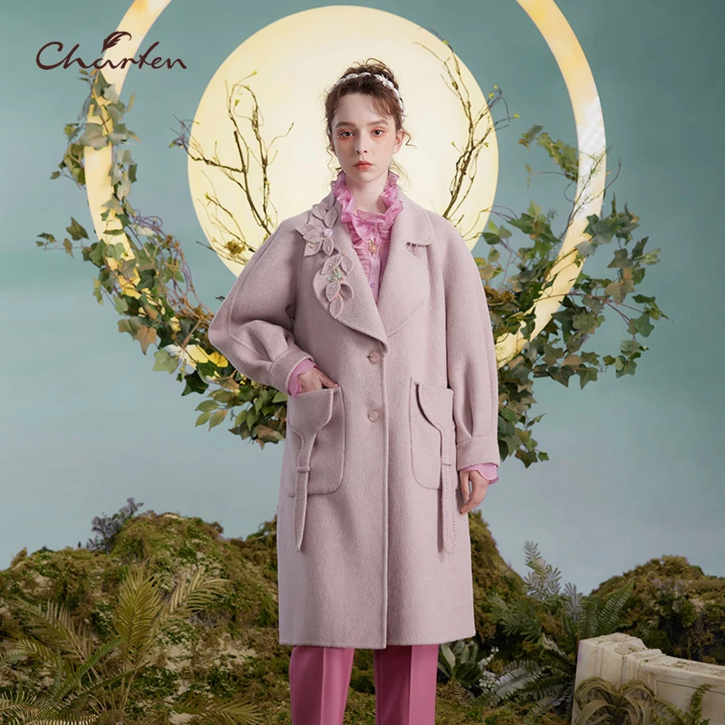 【达人专属】朝峰气质中长款双面呢大衣外套CFD3C321-3082A