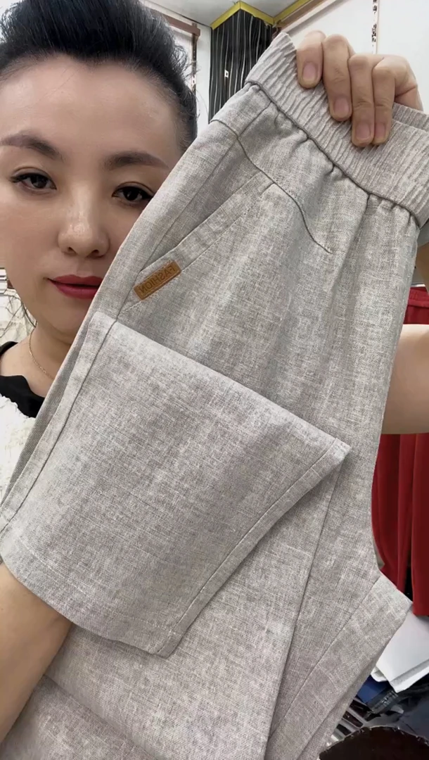 夏季薄款透气亚麻小脚裤女高腰显瘦萝卜裤时尚百搭直筒妈妈休闲裤