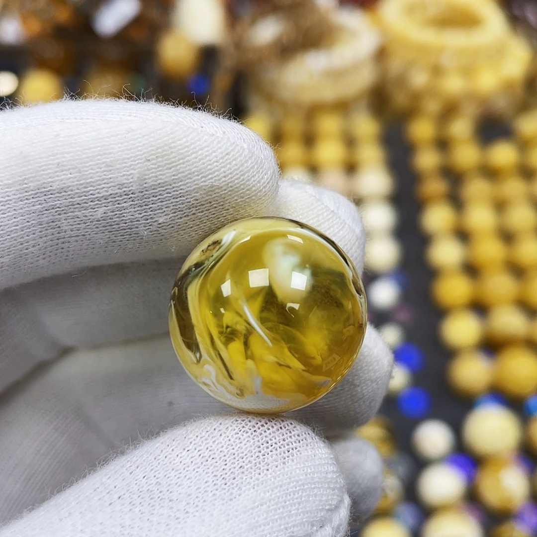 蜜蜡珠宝奇石未镶嵌20.4mm瑕疵款｜金瓷白妖孽·圆珠