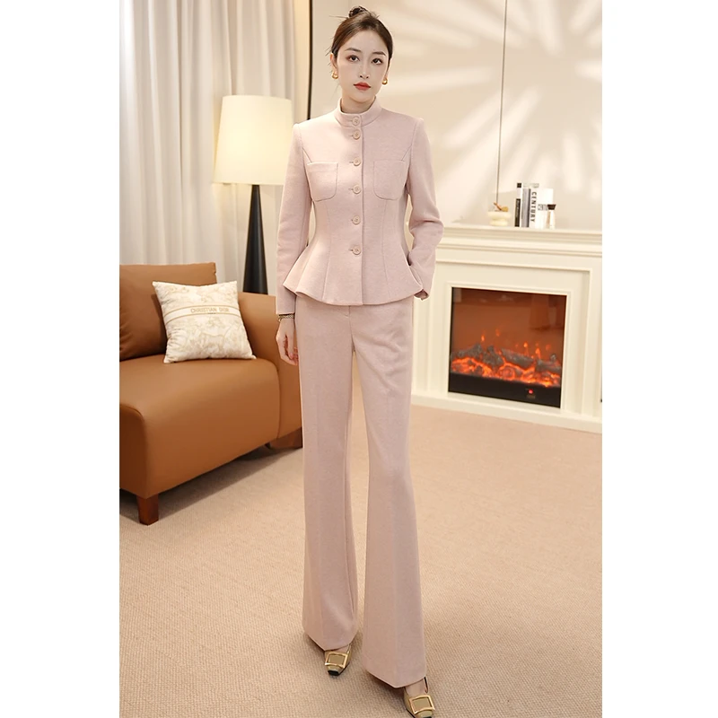 钟老板 粉色时尚西装套装女秋冬新款高级感职业气质西服两件套裤