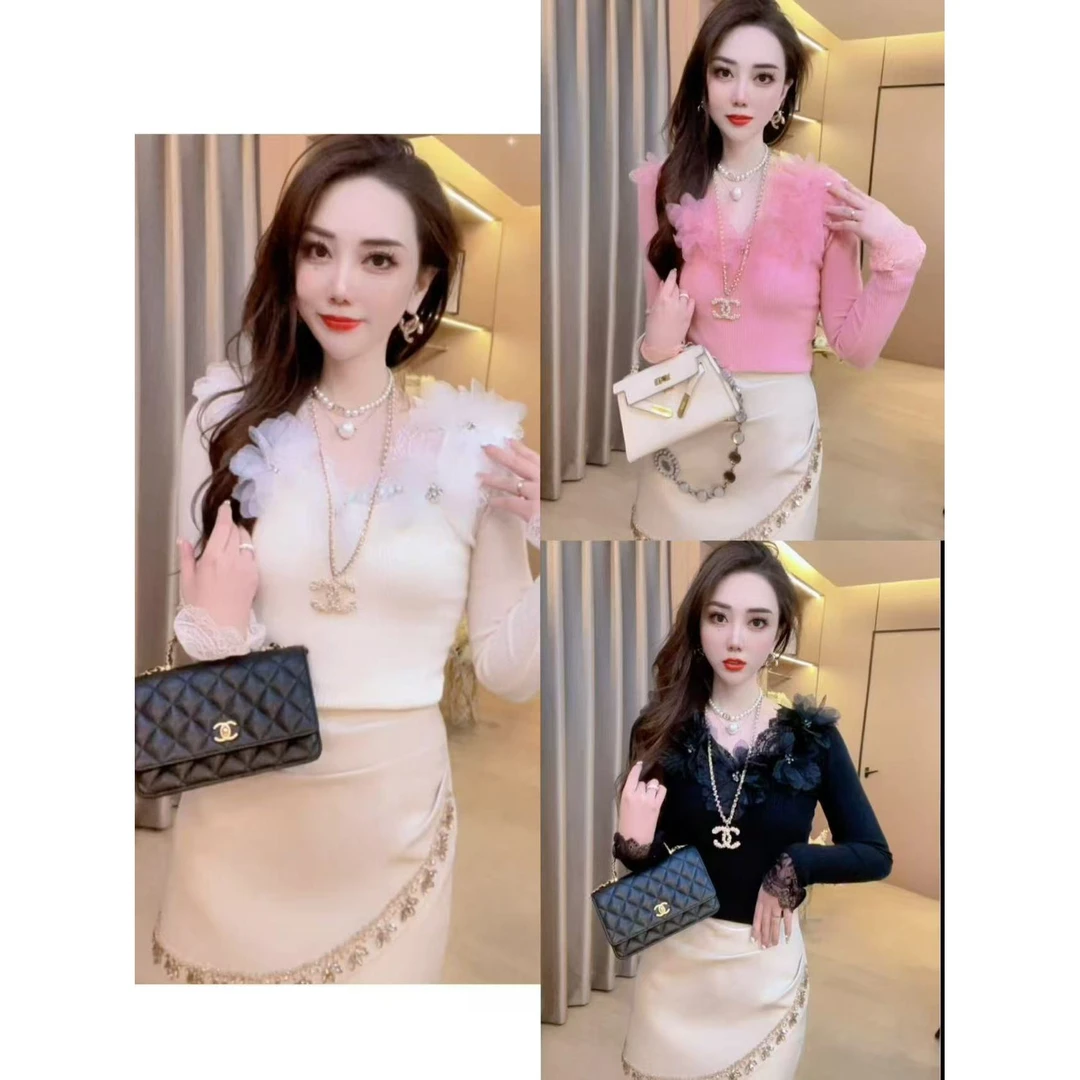 【玫瑰恋人】重工钉珠立体玫瑰花轻奢百搭显瘦针织上衣