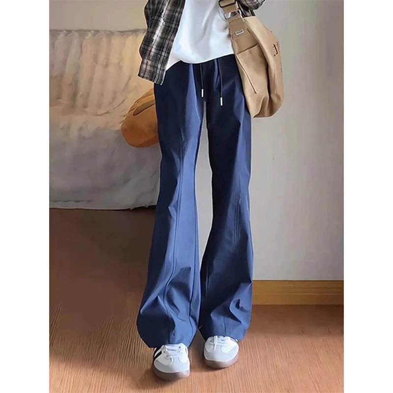 藏青色软壳防水冲锋裤男款户外速干工装裤子美式斜切微喇休闲长裤