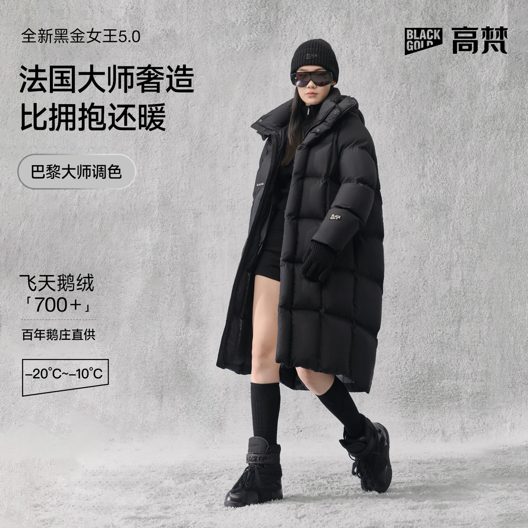 【高梵黑金鹅绒服】抱抱5.0大六格宽松休闲连帽加厚防寒羽绒服
