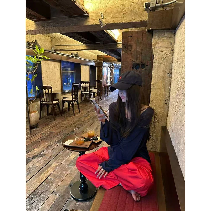 2025秋季新款慵懒风显瘦修身百搭薄款长袖上衣休闲简约直筒长裤女