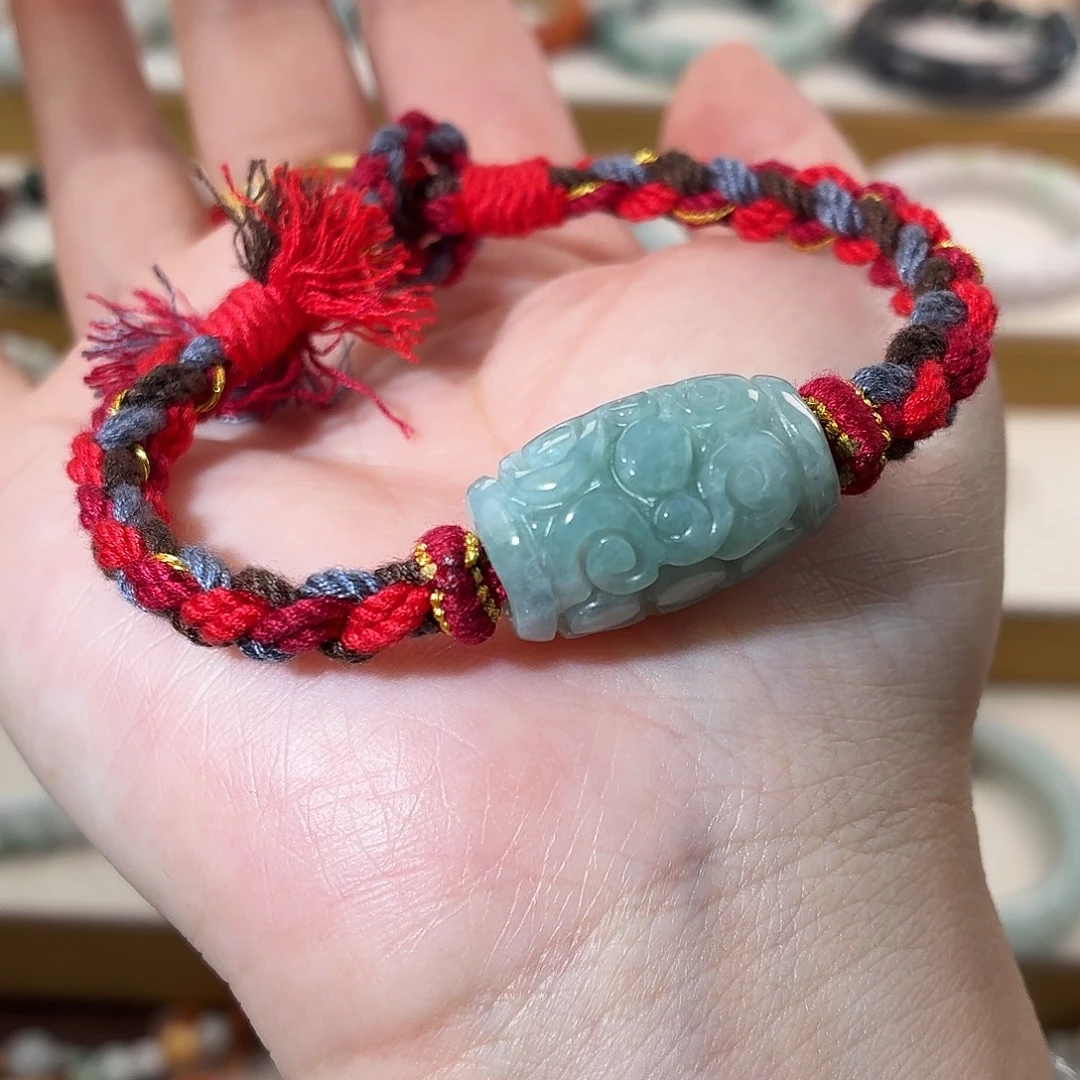 翡翠未镶嵌手镯路路通手编绳手串