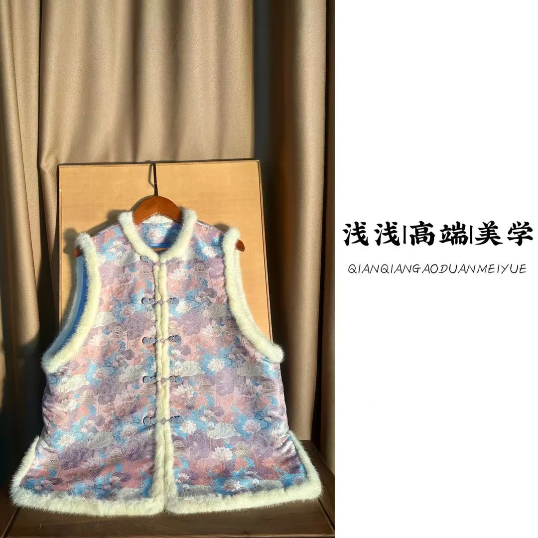 『荷塘月色』陆美英宋锦面料中式复古中国风手工高定传统休闲马甲