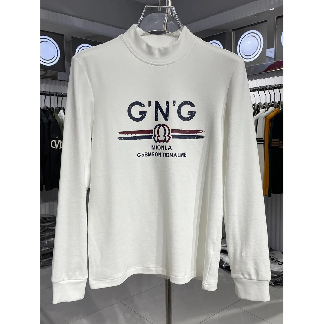 欧货时尚半高领男士卫衣2025秋冬新款字母印花休闲加绒打底上衣潮