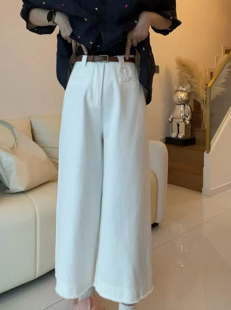 【小乔定制】百搭时尚慵懒风小个子毛边阔腿九分裤