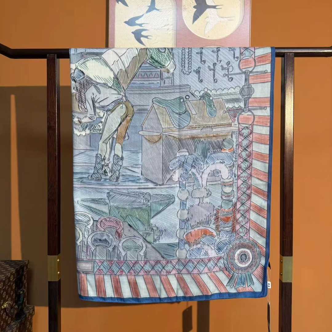 新款【驭心工坊】130*130重磅香云丝毛高货重磅国风高端丝巾-Q6
