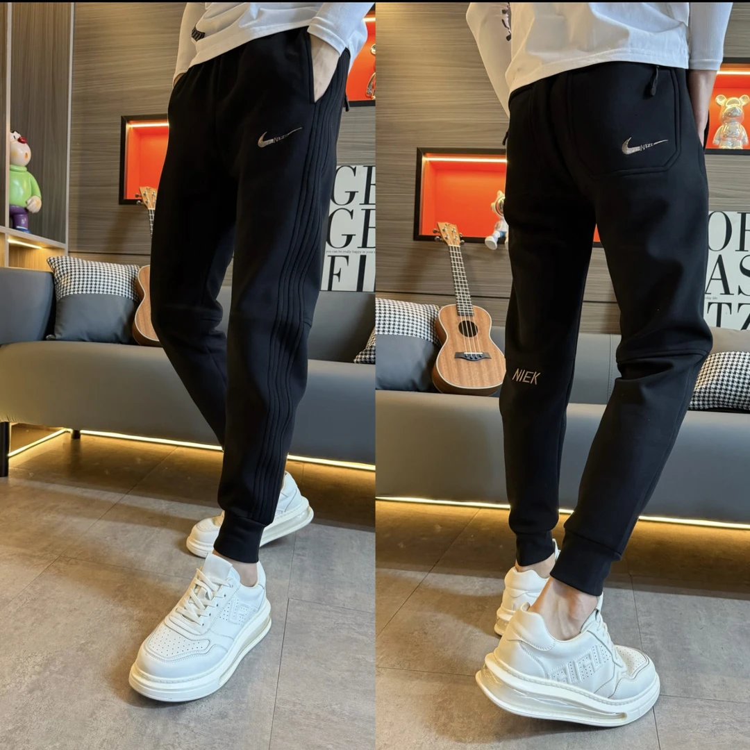 085刺绣秋季韩版厚款修身型休闲裤加绒修身秋冬长裤卫裤