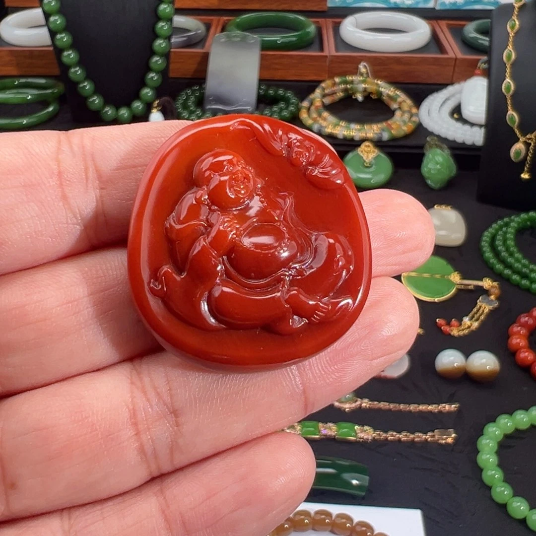 南红玛瑙未镶嵌颈饰南红锦红原矿无注胶佛牌